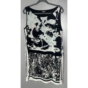 Women's DKNY silk Scarf Shift Dress Sleeveless Black & White Knee Length Size L